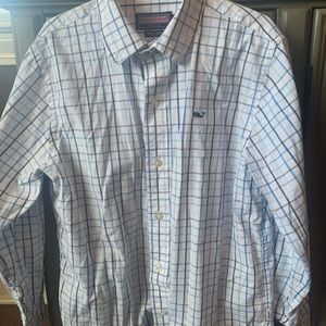 Blue and navy plaid vv whale shirt button down